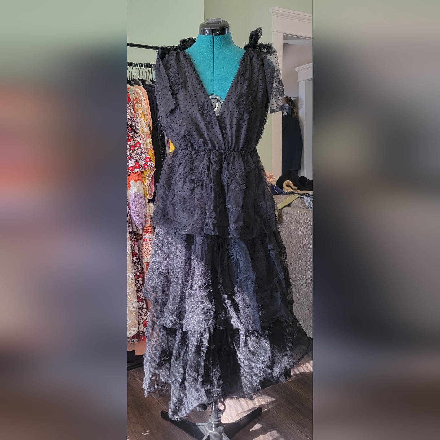 Swissdot Midi Ruffle Dress Size Medium